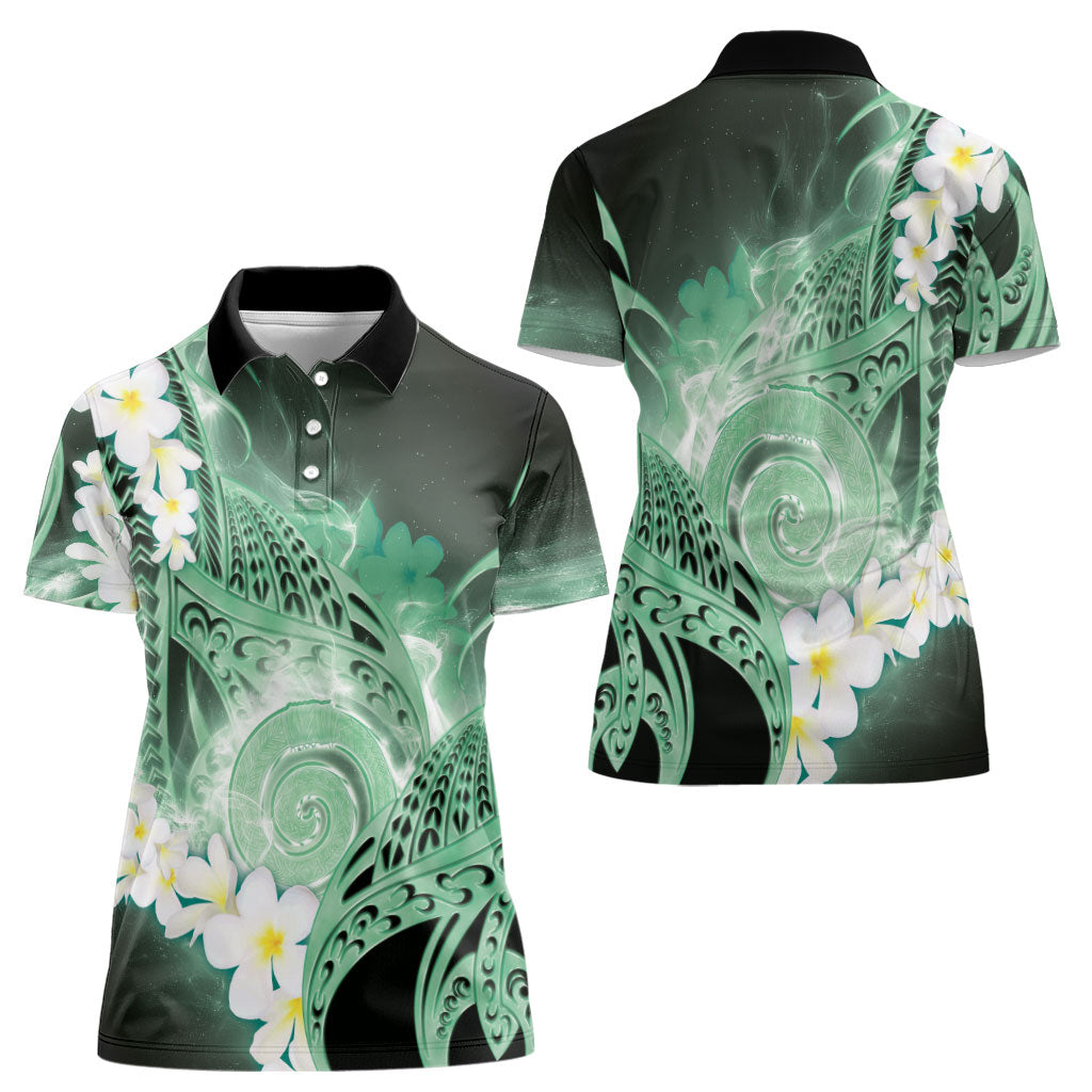 Piko Hawaiian Women Polo Shirt Green Galaxy Spiral Plumeria Tribal Patterns DT05 - Polynesian Pride
