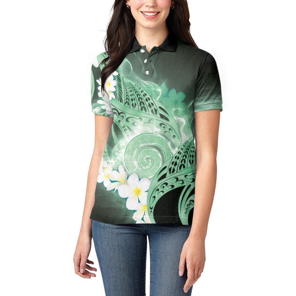 Piko Hawaiian Women Polo Shirt Green Galaxy Spiral Plumeria Tribal Patterns DT05 - Polynesian Pride