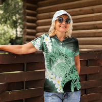 Piko Hawaiian Women Polo Shirt Green Galaxy Spiral Plumeria Tribal Patterns DT05 - Polynesian Pride