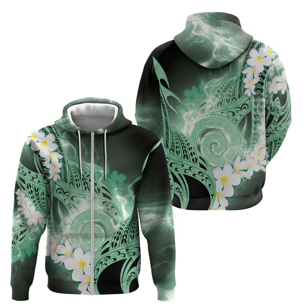 Piko Hawaiian Zip Hoodie Green Galaxy Spiral Plumeria Tribal Patterns DT05 - Polynesian Pride