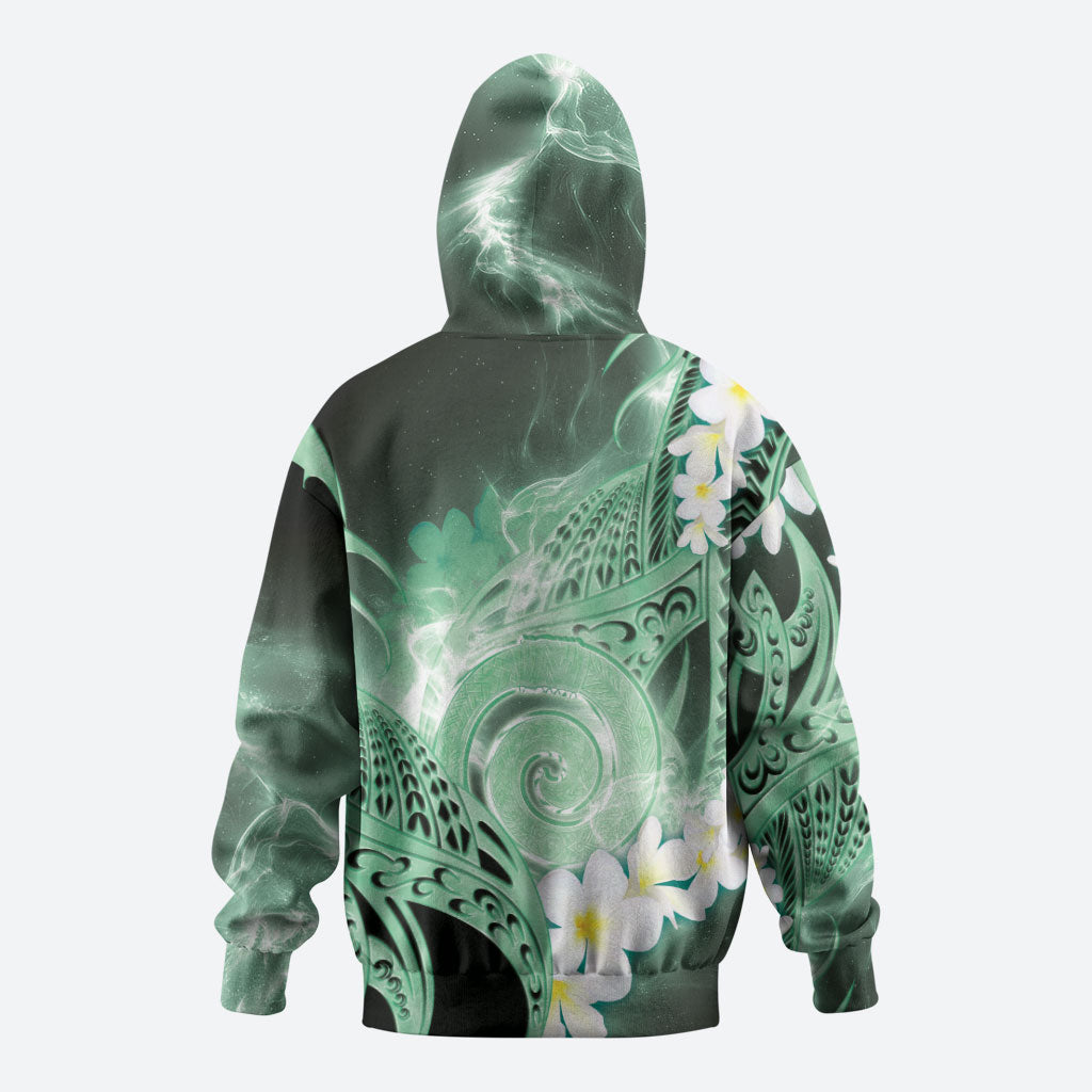 Piko Hawaiian Zip Hoodie Green Galaxy Spiral Plumeria Tribal Patterns DT05 - Polynesian Pride