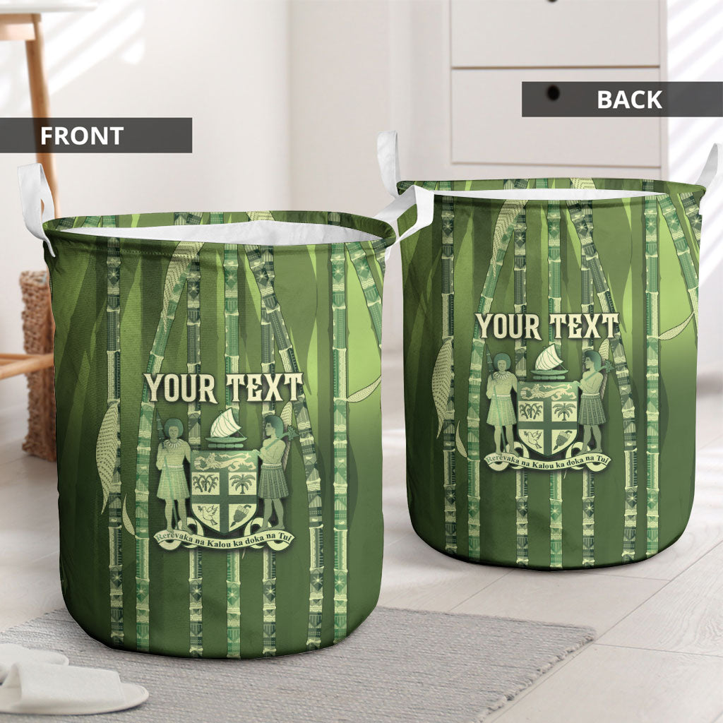 Personalised Fiji Language Week Sugarcane Masi Laundry Basket Green Tapa Tribal Pattern DT05 - Polynesian Pride
