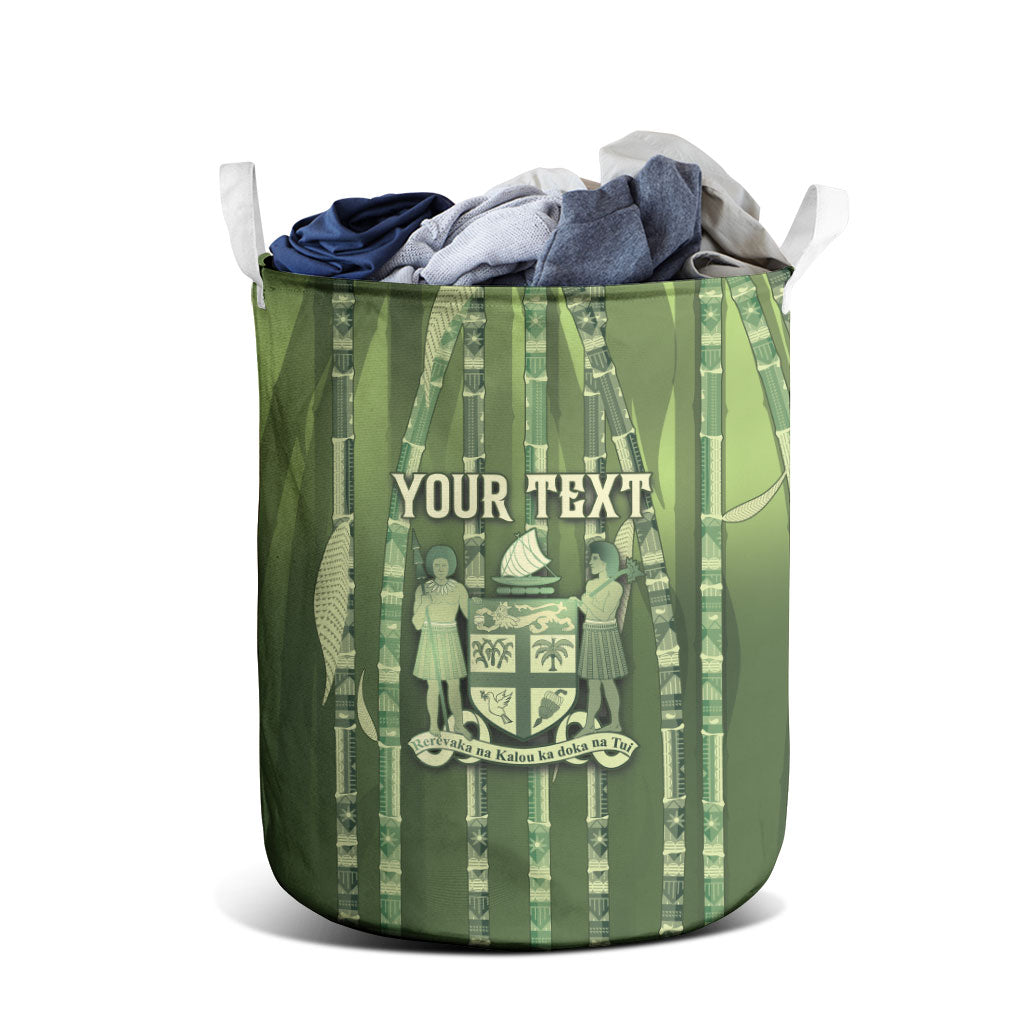 Personalised Fiji Language Week Sugarcane Masi Laundry Basket Green Tapa Tribal Pattern DT05 - Polynesian Pride