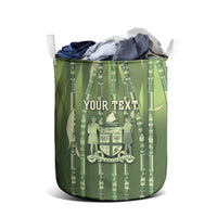 Personalised Fiji Language Week Sugarcane Masi Laundry Basket Green Tapa Tribal Pattern DT05 - Polynesian Pride