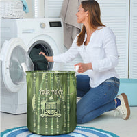 Personalised Fiji Language Week Sugarcane Masi Laundry Basket Green Tapa Tribal Pattern DT05 - Polynesian Pride