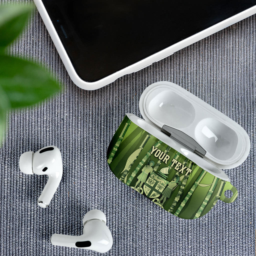 Personalised Fiji Language Week Sugarcane Masi AirPods Case Green Tapa Tribal Pattern DT05 - Polynesian Pride