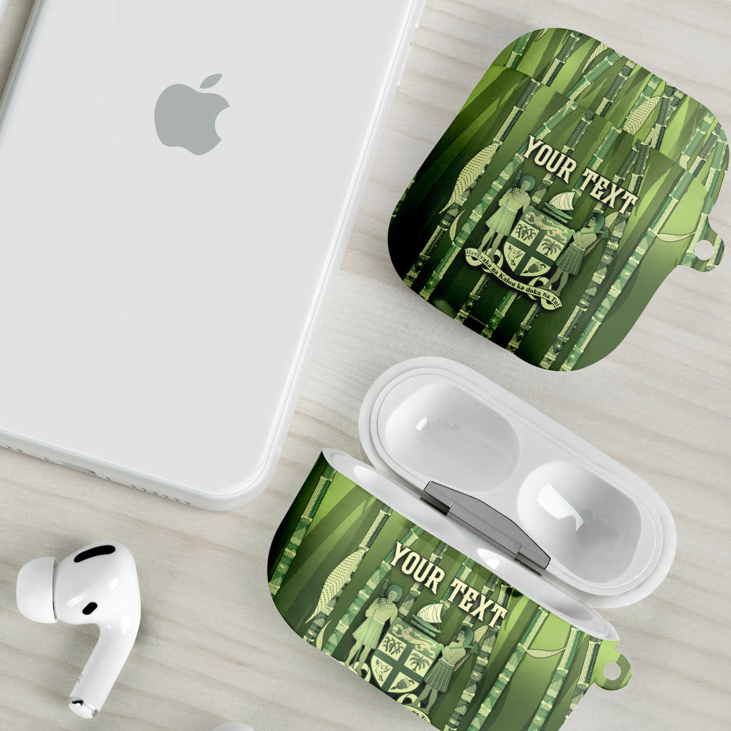 Personalised Fiji Language Week Sugarcane Masi AirPods Case Green Tapa Tribal Pattern DT05 - Polynesian Pride