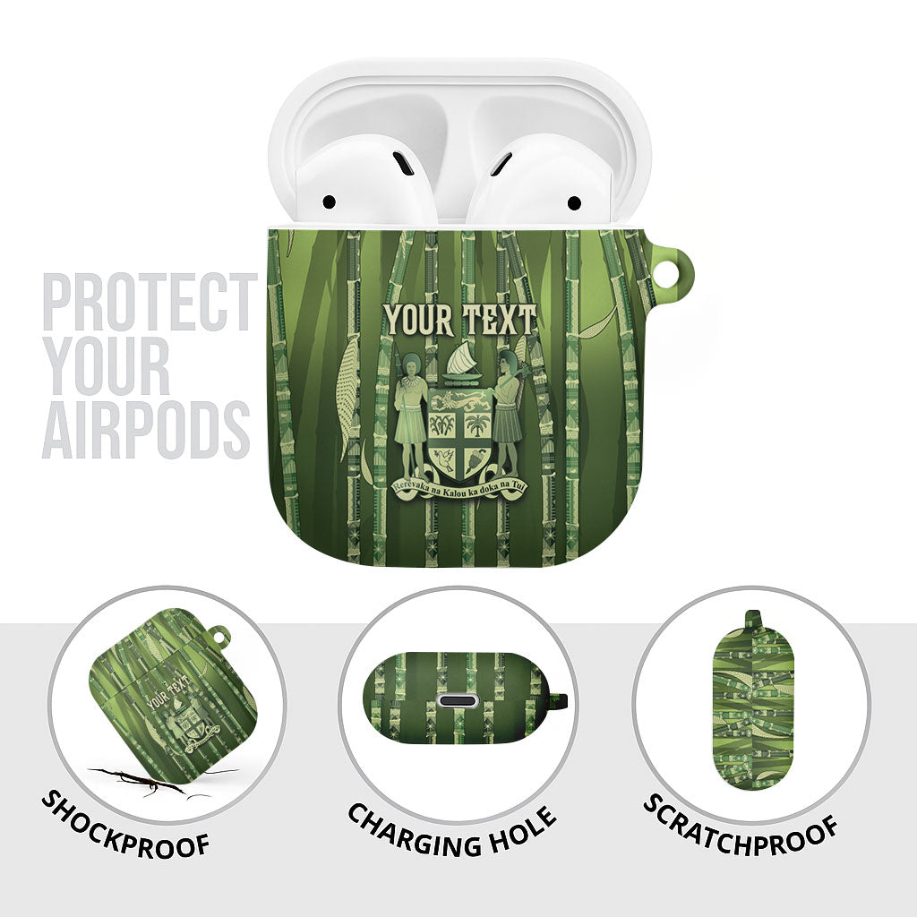Personalised Fiji Language Week Sugarcane Masi AirPods Case Green Tapa Tribal Pattern DT05 - Polynesian Pride