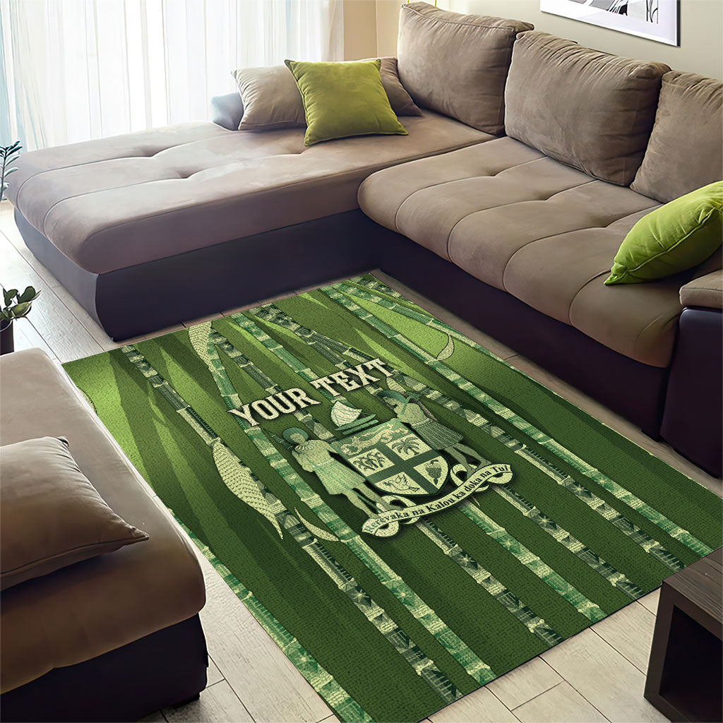 Personalised Fiji Language Week Sugarcane Masi Area Rug Green Tapa Tribal Pattern DT05 - Polynesian Pride