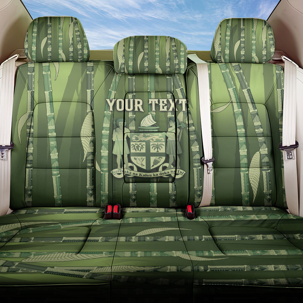 Personalised Fiji Language Week Sugarcane Masi Back Car Seat Cover Green Tapa Tribal Pattern DT05 One Size Green - Polynesian Pride