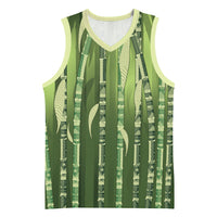 Personalised Fiji Language Week Sugarcane Masi Basketball Jersey Green Tapa Tribal Pattern DT05 Unisex Green - Polynesian Pride