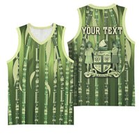 Personalised Fiji Language Week Sugarcane Masi Basketball Jersey Green Tapa Tribal Pattern DT05 - Polynesian Pride