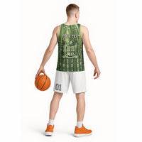 Personalised Fiji Language Week Sugarcane Masi Basketball Jersey Green Tapa Tribal Pattern DT05 - Polynesian Pride
