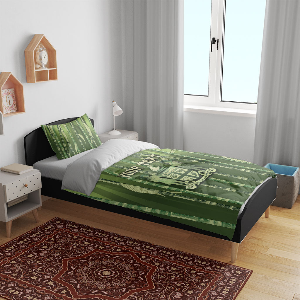 Personalised Fiji Language Week Sugarcane Masi Bedding Set Green Tapa Tribal Pattern DT05 - Polynesian Pride