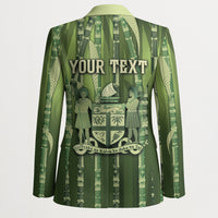 Personalised Fiji Language Week Sugarcane Masi Blazer Green Tapa Tribal Pattern DT05 - Polynesian Pride