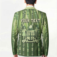 Personalised Fiji Language Week Sugarcane Masi Blazer Green Tapa Tribal Pattern DT05 - Polynesian Pride