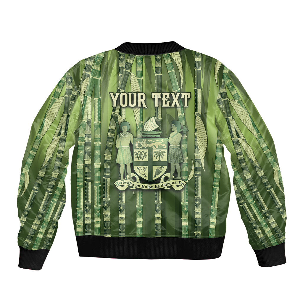 Personalised Fiji Language Week Sugarcane Masi Bomber Jacket Green Tapa Tribal Pattern DT05 - Polynesian Pride
