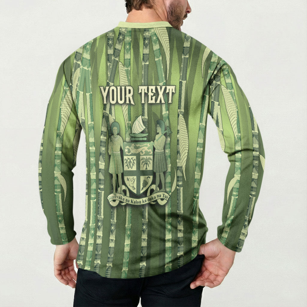 Personalised Fiji Language Week Sugarcane Masi Button Sweatshirt Green Tapa Tribal Pattern DT05 - Polynesian Pride