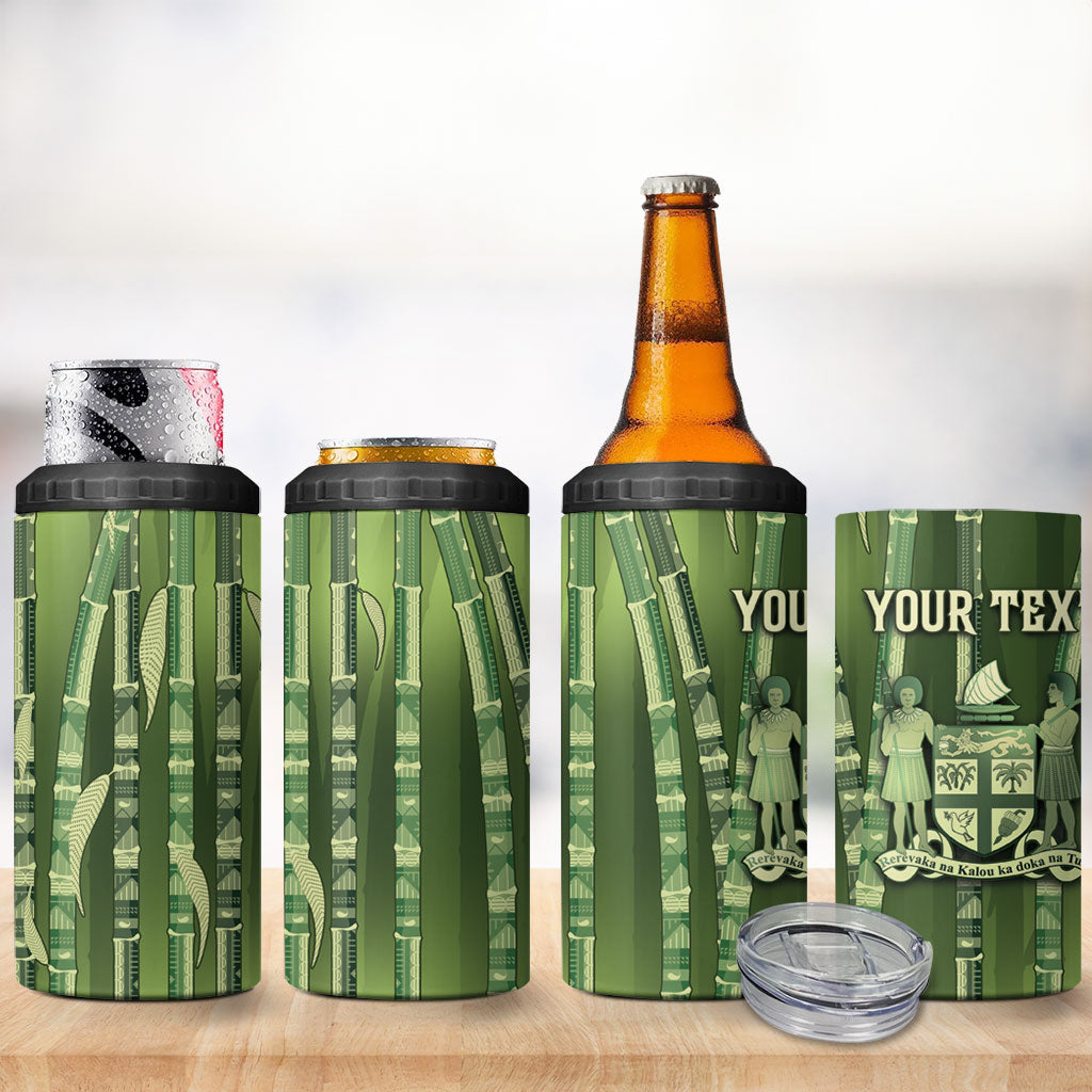 Personalised Fiji Language Week Sugarcane Masi 4 in 1 Can Cooler Tumbler Green Tapa Tribal Pattern DT05 - Polynesian Pride