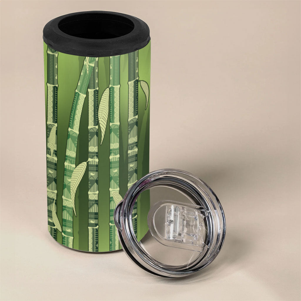 Personalised Fiji Language Week Sugarcane Masi 4 in 1 Can Cooler Tumbler Green Tapa Tribal Pattern DT05 - Polynesian Pride