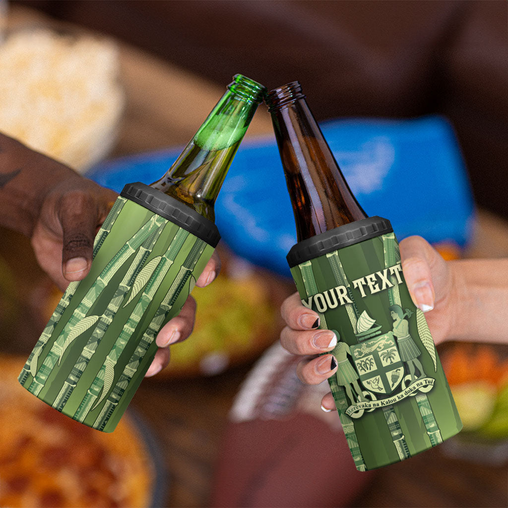 Personalised Fiji Language Week Sugarcane Masi 4 in 1 Can Cooler Tumbler Green Tapa Tribal Pattern DT05 - Polynesian Pride