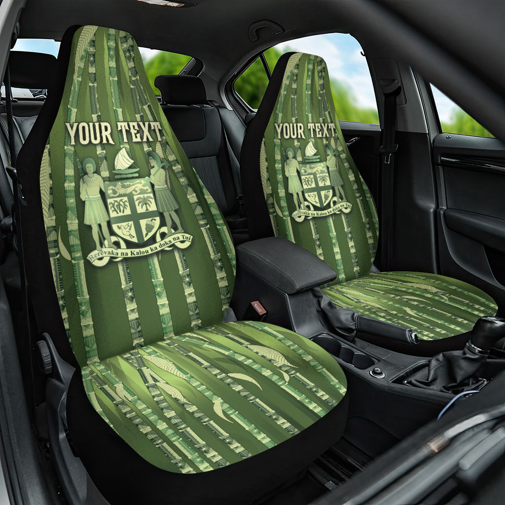 Personalised Fiji Language Week Sugarcane Masi Car Seat Cover Green Tapa Tribal Pattern DT05 One Size Green - Polynesian Pride