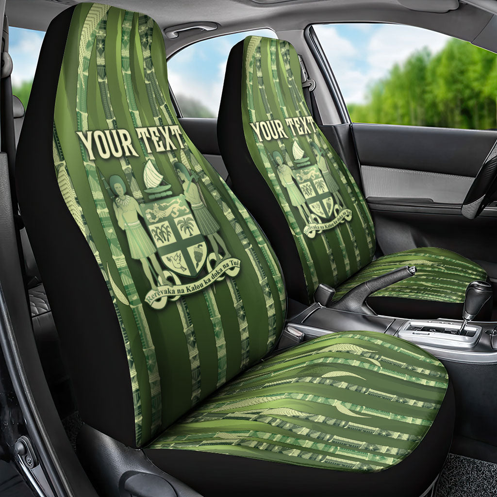 Personalised Fiji Language Week Sugarcane Masi Car Seat Cover Green Tapa Tribal Pattern DT05 - Polynesian Pride