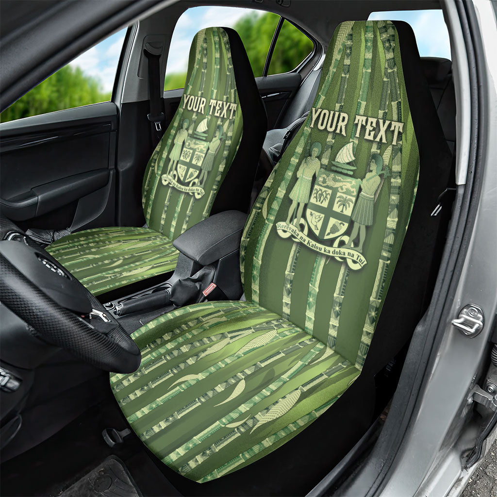 Personalised Fiji Language Week Sugarcane Masi Car Seat Cover Green Tapa Tribal Pattern DT05 - Polynesian Pride