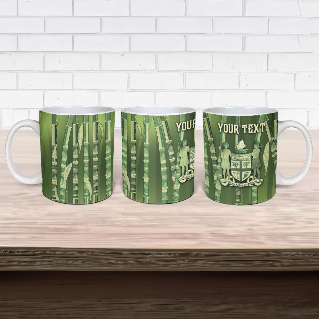 Personalised Fiji Language Week Sugarcane Masi Ceramic Mug Green Tapa Tribal Pattern DT05 - Polynesian Pride