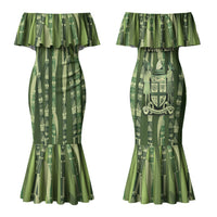 Personalised Fiji Language Week Sugarcane Masi Couples Matching Mermaid Dress and Long Sleeve Button Shirt Green Tapa Tribal Pattern DT05 - Polynesian Pride