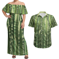 Personalised Fiji Language Week Sugarcane Masi Couples Matching Off Shoulder Maxi Dress and Hawaiian Shirt Green Tapa Tribal Pattern DT05 Green - Polynesian Pride