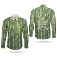 Personalised Fiji Language Week Sugarcane Masi Couples Matching Off Shoulder Maxi Dress and Long Sleeve Button Shirt Green Tapa Tribal Pattern DT05 - Polynesian Pride