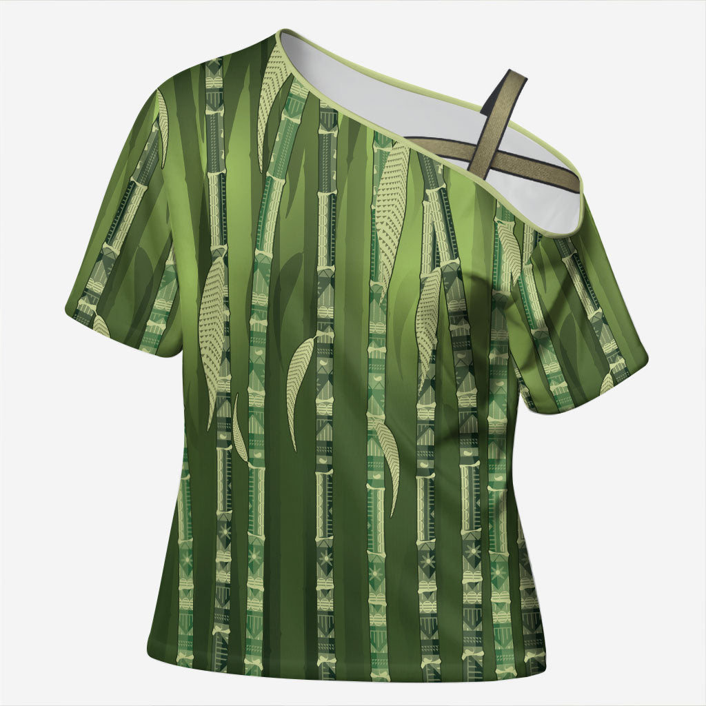 Personalised Fiji Language Week Sugarcane Masi Cross Shoulder Shirt Green Tapa Tribal Pattern DT05 Female Green - Polynesian Pride