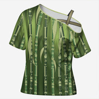 Personalised Fiji Language Week Sugarcane Masi Cross Shoulder Shirt Green Tapa Tribal Pattern DT05 Female Green - Polynesian Pride