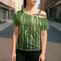Personalised Fiji Language Week Sugarcane Masi Cross Shoulder Shirt Green Tapa Tribal Pattern DT05 - Polynesian Pride