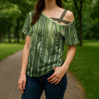 Personalised Fiji Language Week Sugarcane Masi Cross Shoulder Shirt Green Tapa Tribal Pattern DT05 - Polynesian Pride