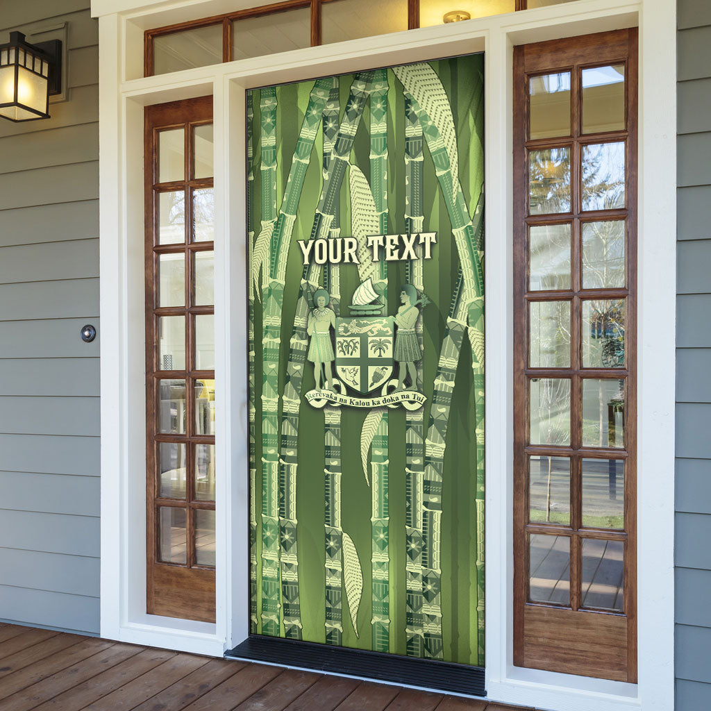Personalised Fiji Language Week Sugarcane Masi Door Cover Green Tapa Tribal Pattern DT05 - Polynesian Pride