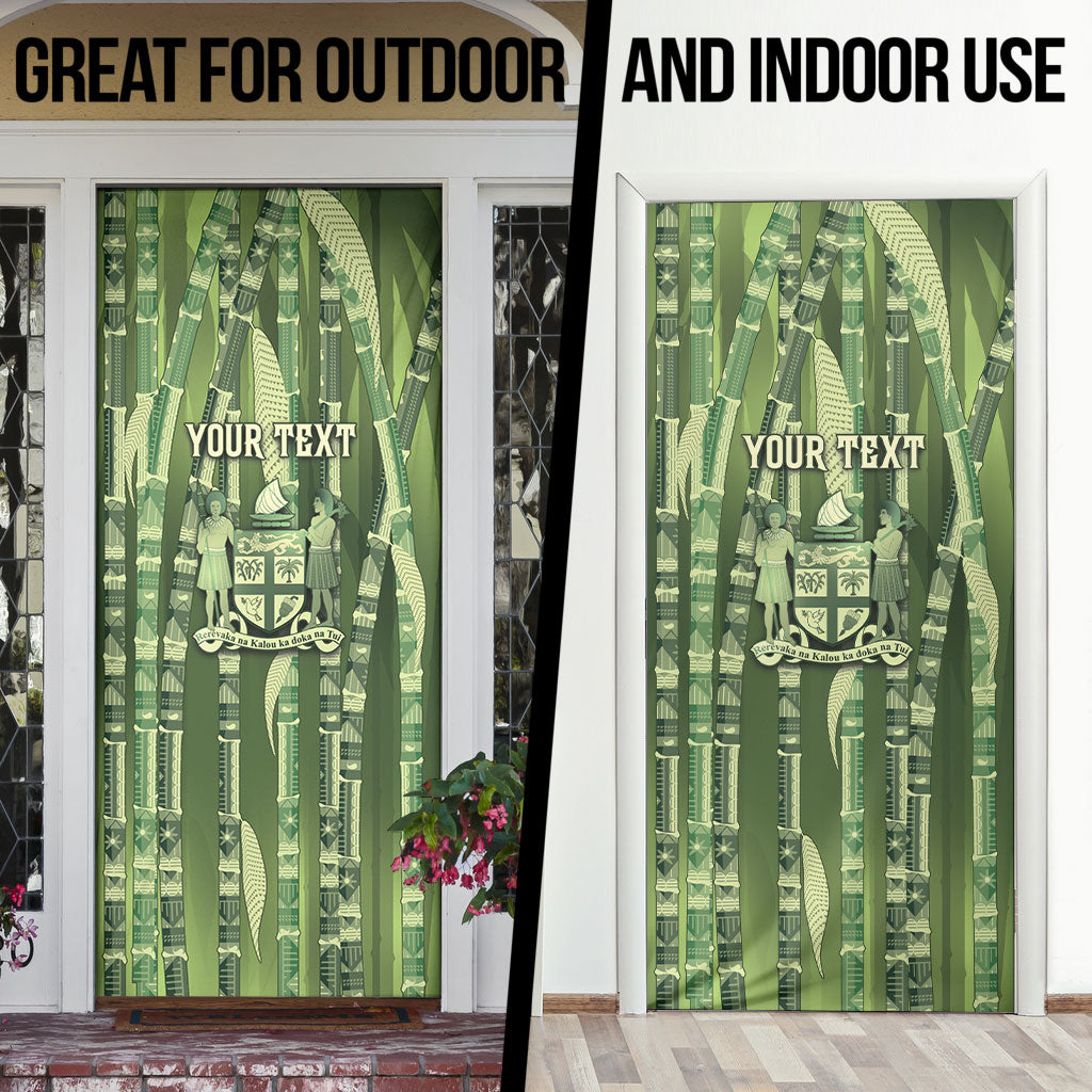 Personalised Fiji Language Week Sugarcane Masi Door Cover Green Tapa Tribal Pattern DT05 - Polynesian Pride