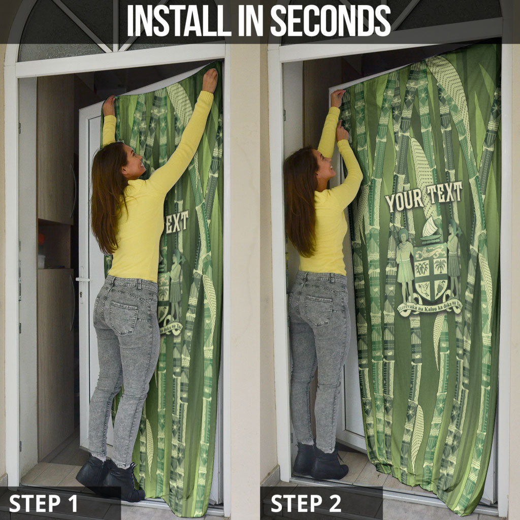 Personalised Fiji Language Week Sugarcane Masi Door Cover Green Tapa Tribal Pattern DT05 - Polynesian Pride