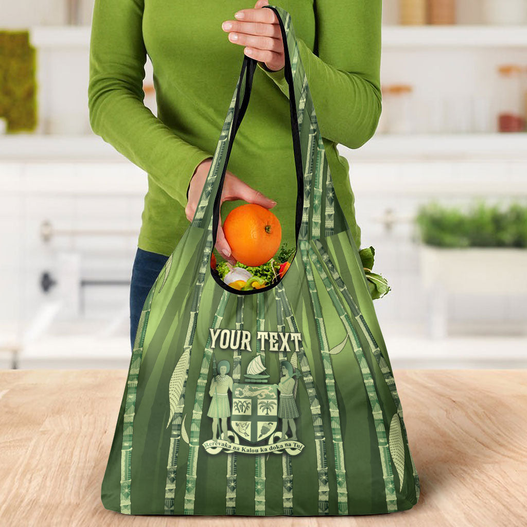 Personalised Fiji Language Week Sugarcane Masi Grocery Bag Green Tapa Tribal Pattern DT05 - Polynesian Pride