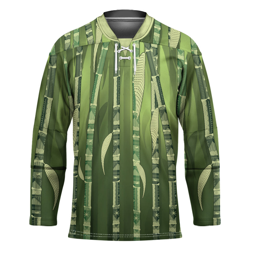 Personalised Fiji Language Week Sugarcane Masi Hockey Jersey Green Tapa Tribal Pattern DT05 Unisex Green - Polynesian Pride