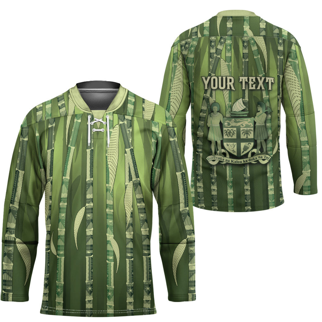 Personalised Fiji Language Week Sugarcane Masi Hockey Jersey Green Tapa Tribal Pattern DT05 - Polynesian Pride