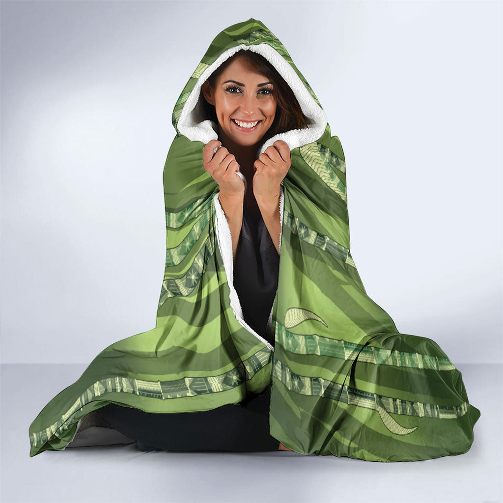 Personalised Fiji Language Week Sugarcane Masi Hooded Blanket Green Tapa Tribal Pattern DT05 - Polynesian Pride