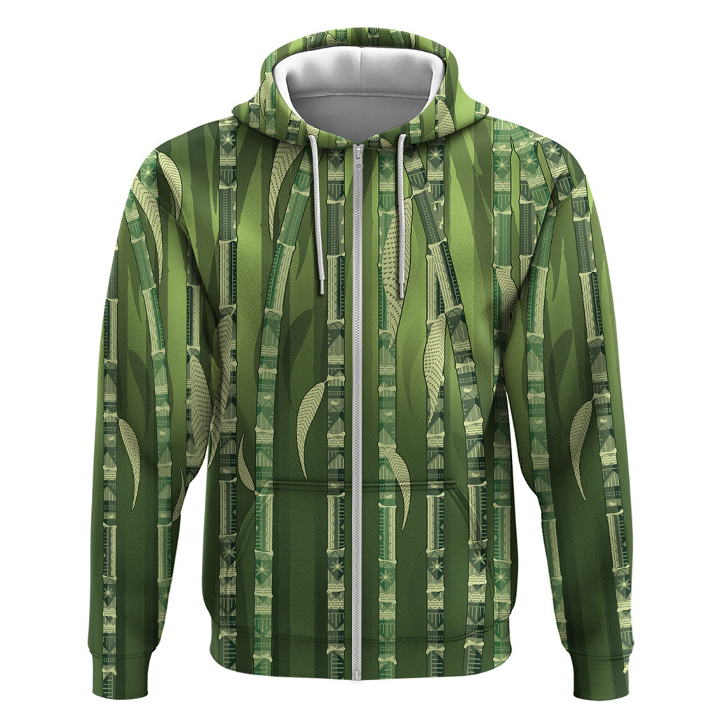 Personalised Fiji Language Week Sugarcane Masi Hoodie Green Tapa Tribal Pattern DT05 Zip Hoodie Green - Polynesian Pride