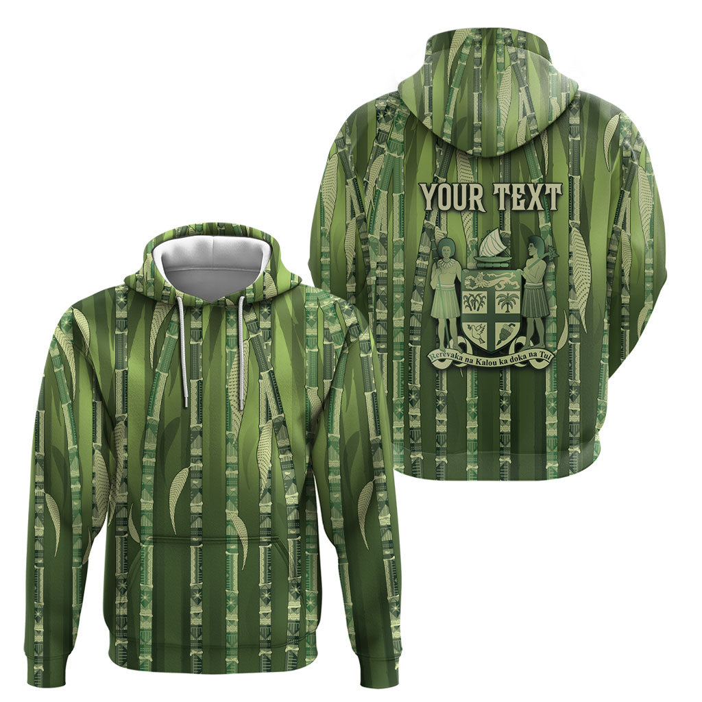 Personalised Fiji Language Week Sugarcane Masi Hoodie Green Tapa Tribal Pattern DT05 - Polynesian Pride