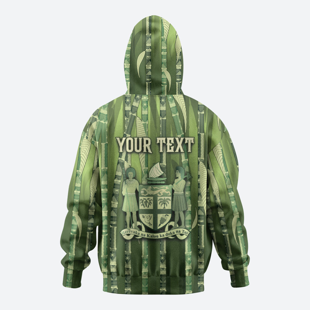 Personalised Fiji Language Week Sugarcane Masi Hoodie Green Tapa Tribal Pattern DT05 - Polynesian Pride