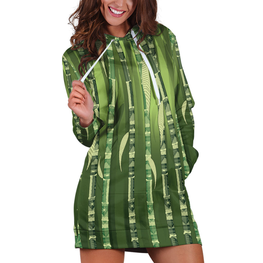 Personalised Fiji Language Week Sugarcane Masi Hoodie Dress Green Tapa Tribal Pattern DT05 Green - Polynesian Pride