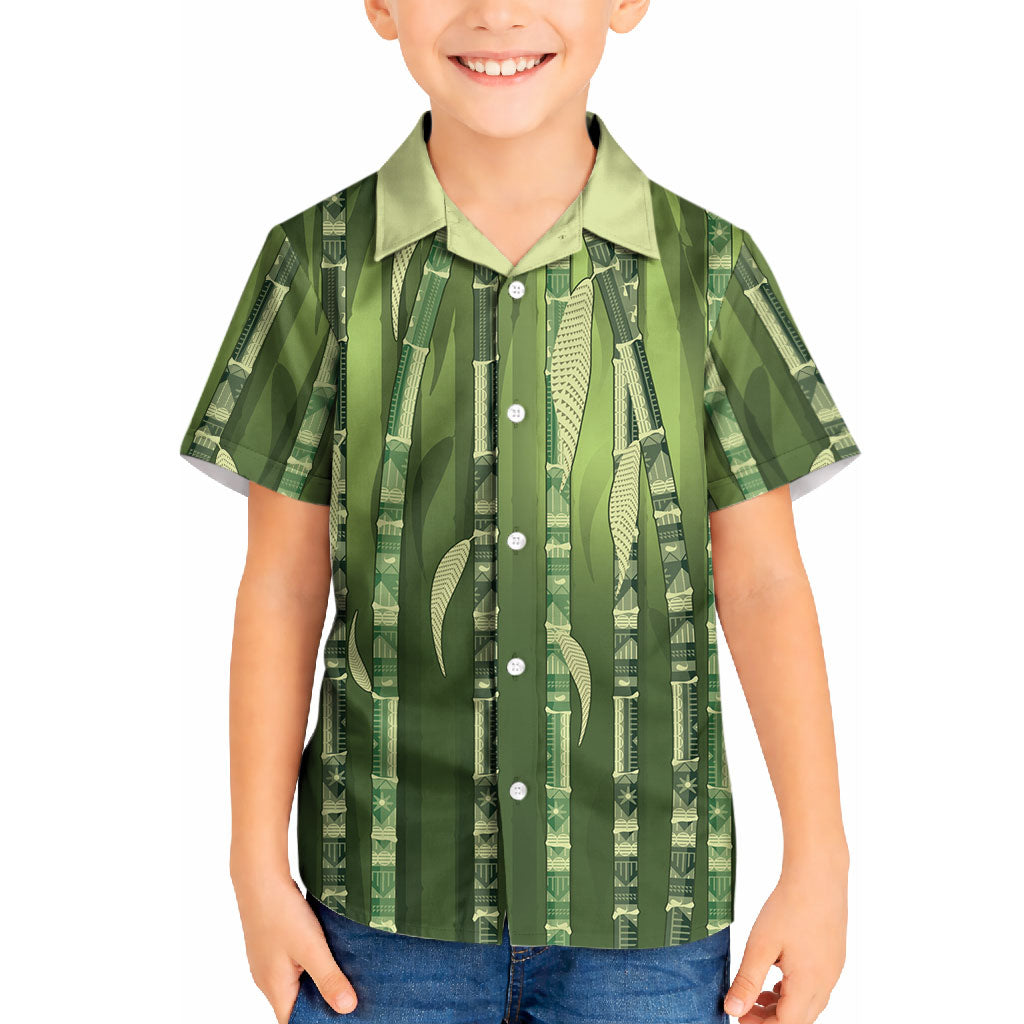 Personalised Fiji Language Week Sugarcane Masi Kid Hawaiian Shirt Green Tapa Tribal Pattern DT05 Kid Green - Polynesian Pride