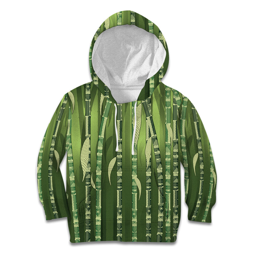Personalised Fiji Language Week Sugarcane Masi Kid Hoodie Green Tapa Tribal Pattern DT05 Hoodie Green - Polynesian Pride