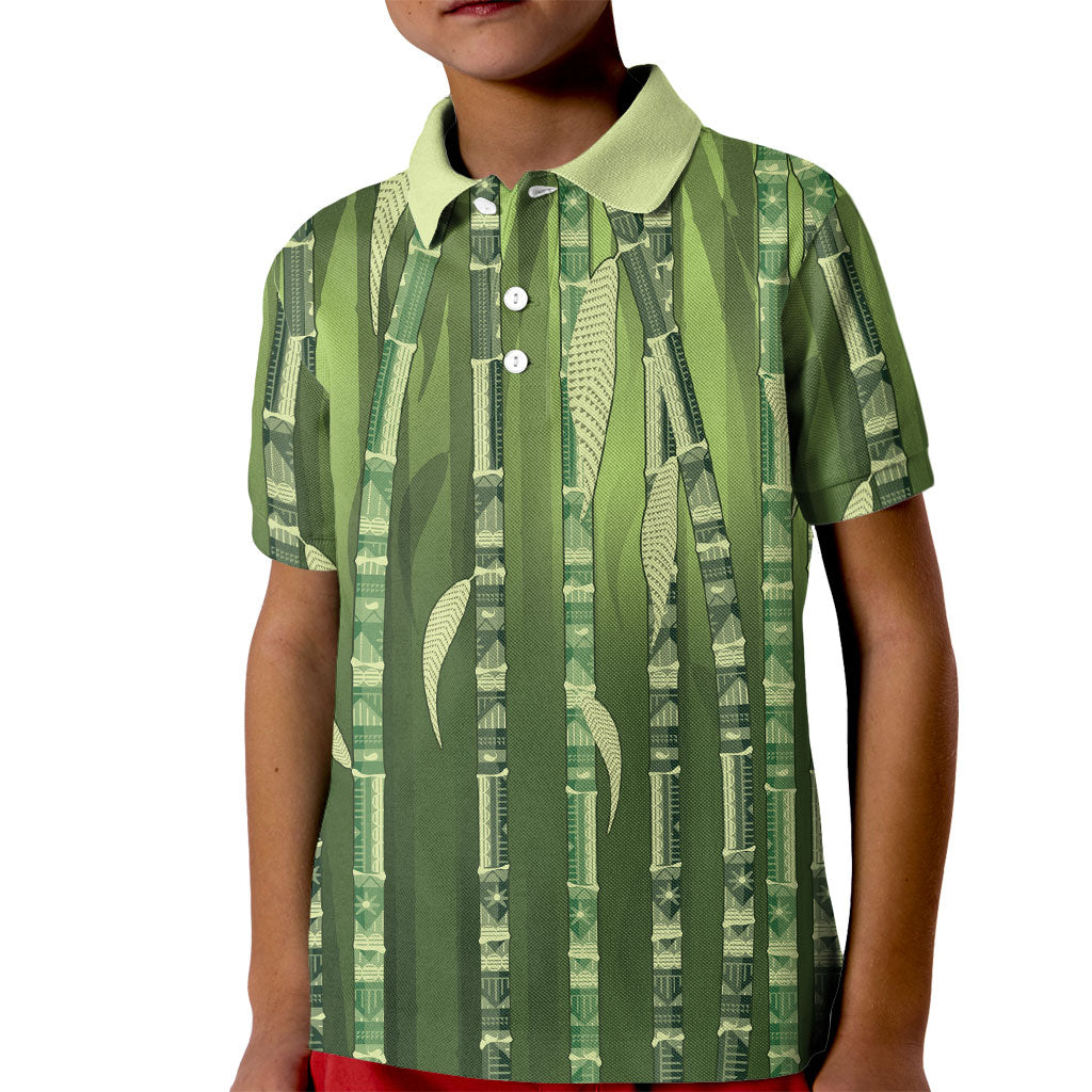 Personalised Fiji Language Week Sugarcane Masi Kid Polo Shirt Green Tapa Tribal Pattern DT05 Kid Green - Polynesian Pride